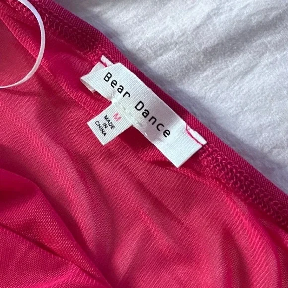 Bear Dance Hot Pink Mesh Beach Cover Midi Dress Size M - Picture 2 of 3